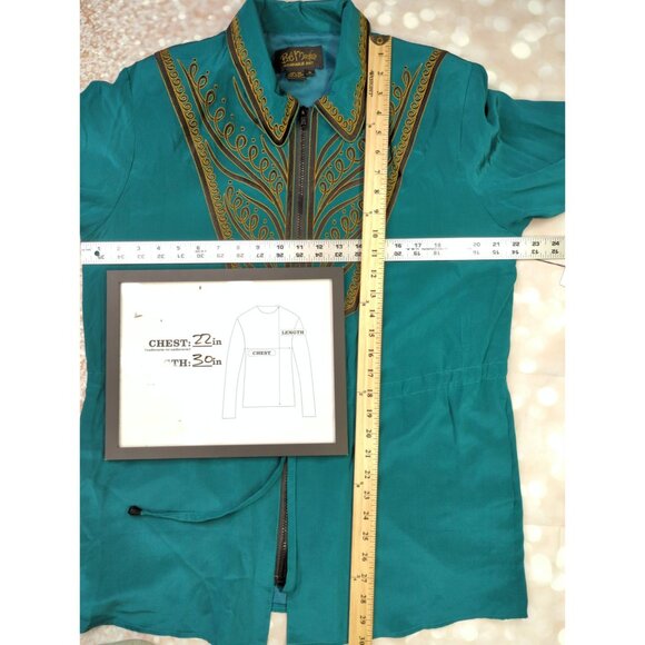 Vtg QVC Bob Mackie M Wearable Art Teal Silk Jacket Embroidered Design Zip New - Picture 12 of 13